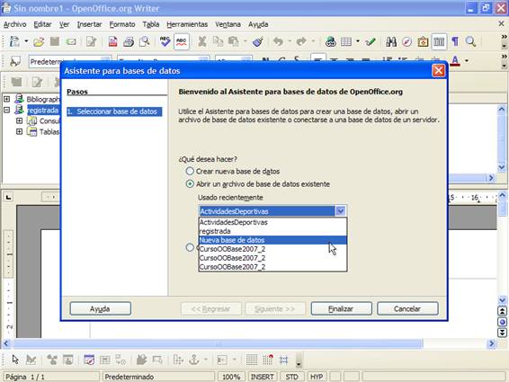 Ãšltimos archivos abiertos con OpenOffice Base