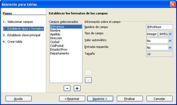 Elegir el formato adecuado para cada campo
