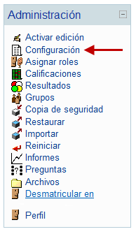 Configuración para acceder a la configuración del curso