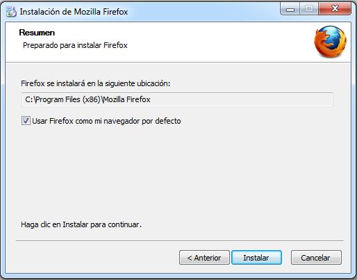 Resumen instalación Mozilla Firefox 