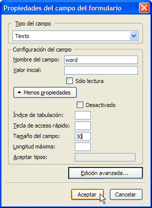 Propiedades del campo del formulario